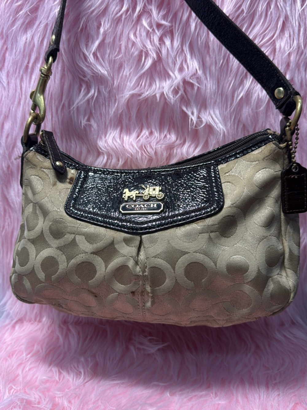 Coach Tan Signature Jacquard Shoulder Bag w